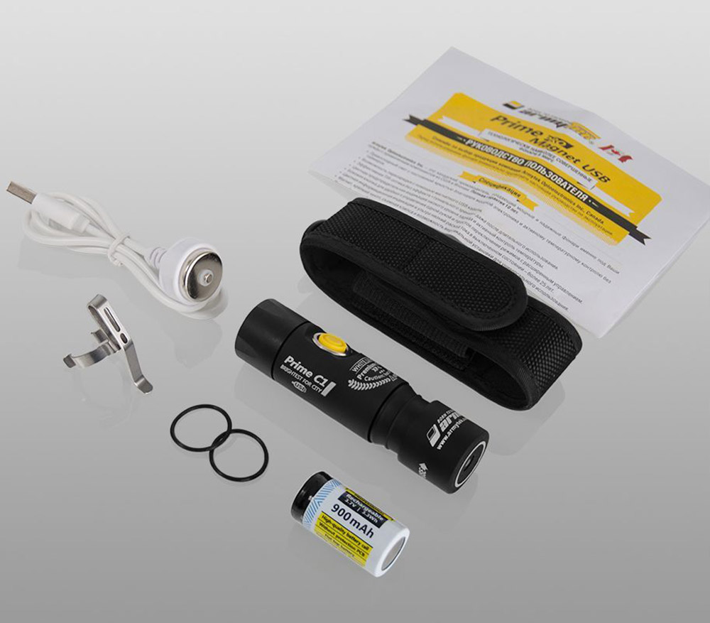 ARMYTEK PRIME C1 Magnet Taschenlampe, inkl. Tasche, Akku, O-Ringe, Ladekabel und Halteclip