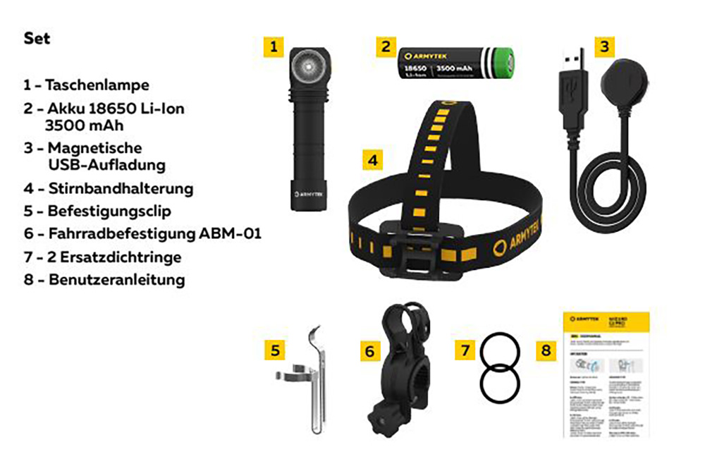 ARMYTEK WIZARD C2 PRO, F08701C, Inhalt