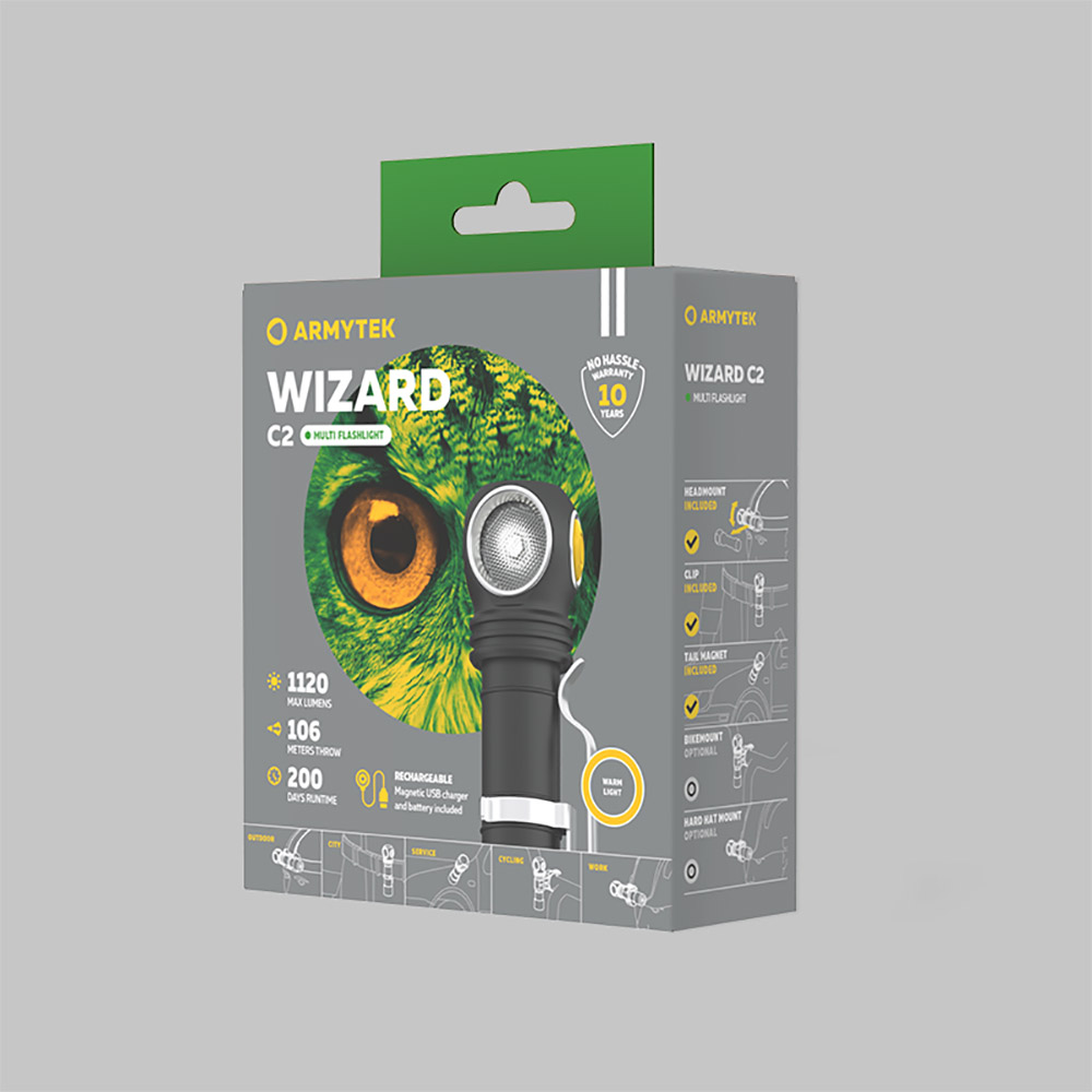 ARMYTEK WIZARD C2 MAGNET USB, F08901W, Taschenlampe, Stirnlampe